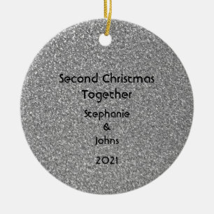 Tweede kerstcadeau voor Black White Grey Glitter Keramisch Ornament