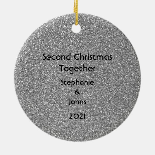 Tweede kerstcadeau voor Black White Grey Glitter Keramisch Ornament (Achterkant)