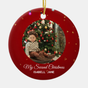 Tweede kerstmis aangepaste gezinsfoto tekst sjablo keramisch ornament