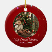 Tweede kerstmis aangepaste gezinsfoto tekst sjablo keramisch ornament (Achterkant)