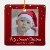 Tweede Kerstmis Aangepaste serie Foto tekst Sjablo Keramisch Ornament (Achterkant)