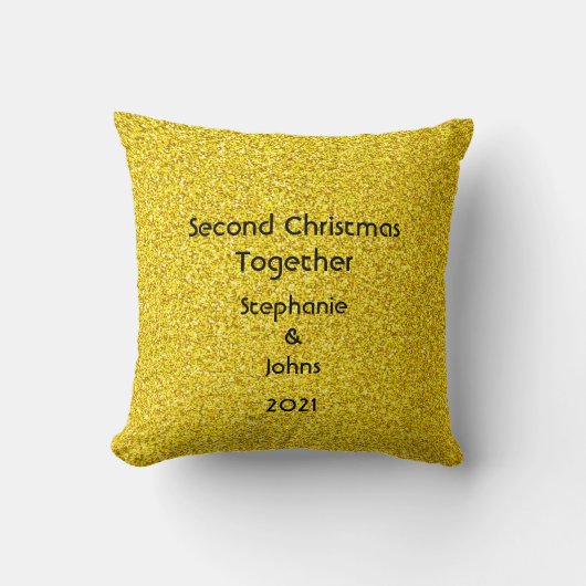 Tweede Kerstmis met Glittery Golden Yellow Kussen (Voorkant)