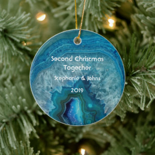 Tweede Kerstmis samen met Agate Geode Blue Cool Keramisch Ornament