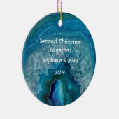 Tweede Kerstmis samen met Agate Geode Blue Cool Keramisch Ornament (Rechts)