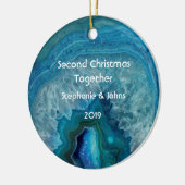 Tweede Kerstmis samen met Agate Geode Blue Cool Keramisch Ornament (Links)