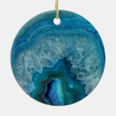 Tweede Kerstmis samen met Agate Geode Blue Cool Keramisch Ornament (Achterkant)