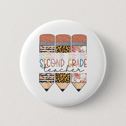 Tweede klas leraar luipaard potlood eerste dag van ronde button 5,7 cm (Voorkant)