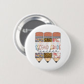 Tweede klas leraar luipaard potlood eerste dag van ronde button 5,7 cm (Voorkant /achterkant)