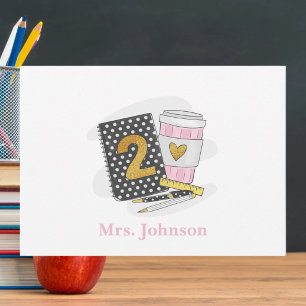 Tweede klas leraar polka dot notitieboek koffie notitiekaartje