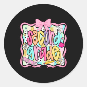 Tweede klas terug naar school Coquette roze strik Ronde Sticker