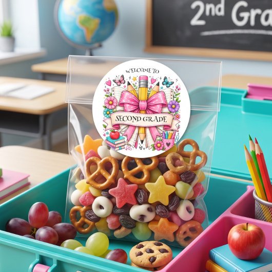 Tweede klas welkom retro potlood ronde sticker