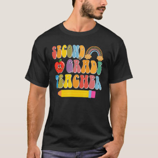 Tweede leerkracht Terug naar school Retro Groovy T T-shirt