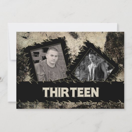 TWEEDE MAANDAG 13e INVITATIE - GRUNGE - TWEE FOTO' Kaart (Voorkant)