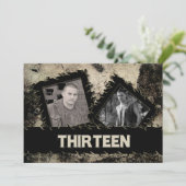 TWEEDE MAANDAG 13e INVITATIE - GRUNGE - TWEE FOTO' Kaart (Staand voorkant)