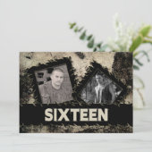 TWEEDE MAANDAG 16e INVITATIE - GRUNGE - TWEE FOTO' Kaart (Staand voorkant)