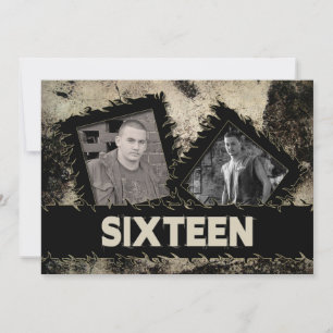 TWEEDE MAANDAG 16e INVITATIE - GRUNGE - TWEE FOTO' Kaart