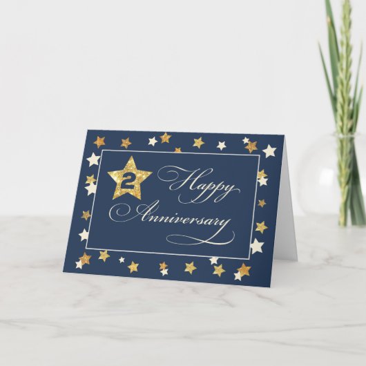 Tweede medewerker Jubileum Navy Gold Effect Sterre Kaart (Voorkant)