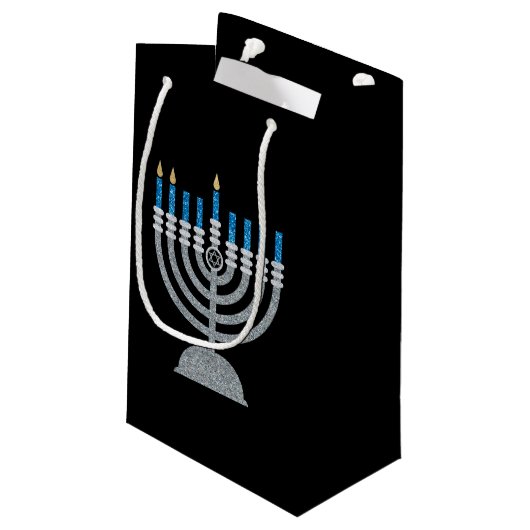 Tweede nacht van Hanukkah Glitter Small Gift Bag Klein Cadeauzakje (Achterkant Gekanteld)