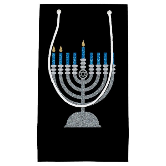 Tweede nacht van Hanukkah Glitter Small Gift Bag Klein Cadeauzakje (Voorkant)