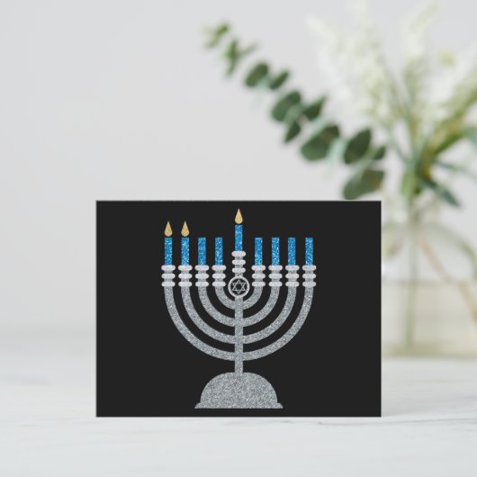 Tweede nacht van het Briefkaart Hanukkah Glitter (Staand voorkant)