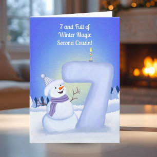 Tweede neef/broer Happy 7e verjaardag Sneeuwman Kaart