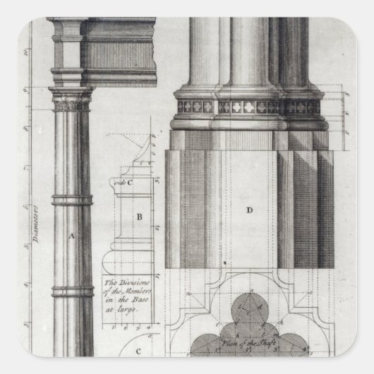 Tweede Orde van Gothische Architectuur, 1741 Vierkante Sticker (Voorkant)