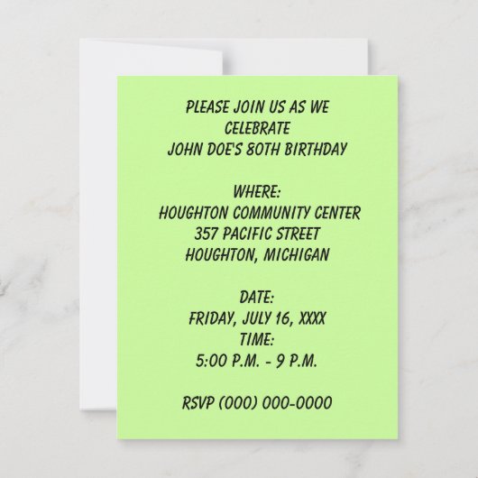 TWEEDE PARTIJINVITATIE —  GROENTREKKER KAART (Achterkant)