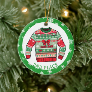 Tweede Plaats Horrorsweater Winnaar Kerstmis Keramisch Ornament