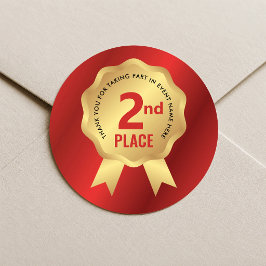 Tweede plaats medaille prijs rood & goud competiti ronde sticker