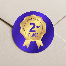 Tweede plaats medaille prijsuitreiking marineblauw ronde sticker