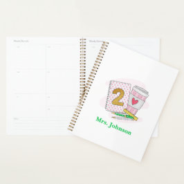 Tweede rang voor leraar roze Notitieboek Koffiepla