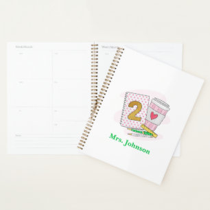 Tweede rang voor leraar roze Notitieboek Koffiepla