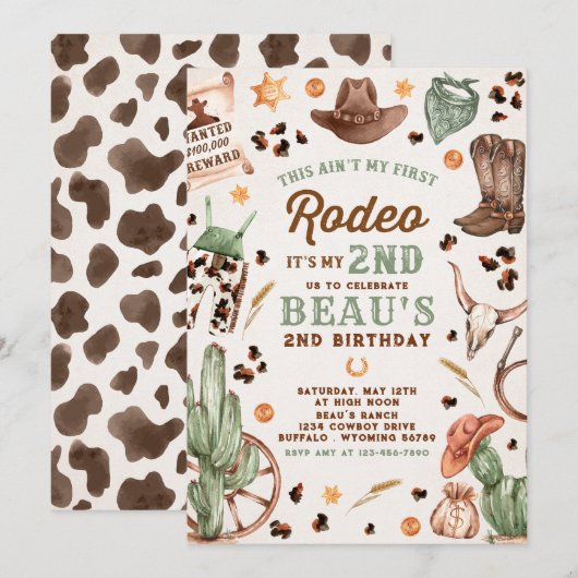 Tweede Rodeo Cowboy Wild West Birthday Party Kaart (Voorkant / Achterkant)