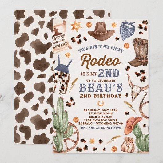 Tweede Rodeo Cowboy Wild West Birthday Party Kaart (Voorkant / Achterkant)