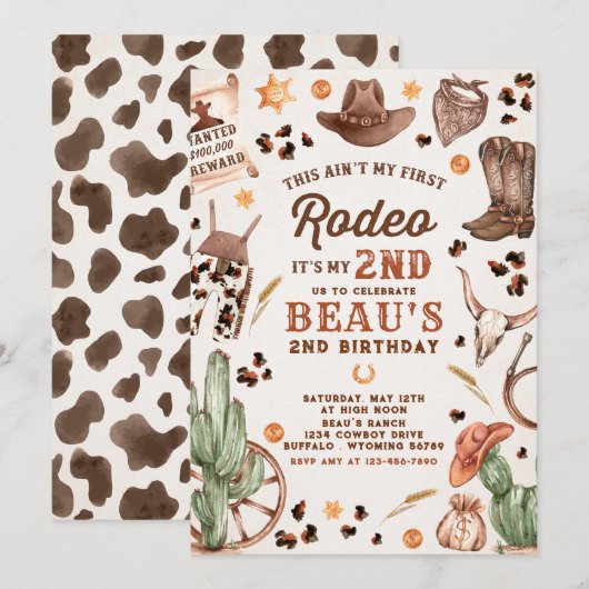 Tweede Rodeo Cowboy Wild West Birthday Party Kaart (Voorkant / Achterkant)