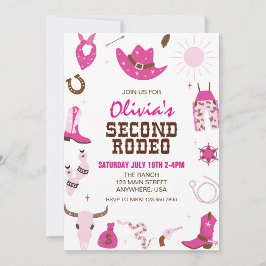 Tweede Rodeo Hot Roze Western 2e Verjaardag Kaart (Voorkant)