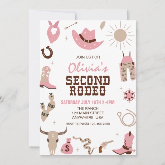 Tweede Rodeo Roze Western 2e Verjaardag Kaart (Voorkant)