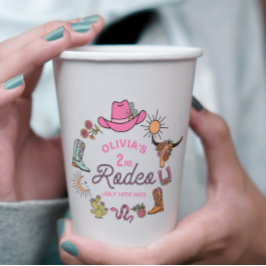 Tweede Rodeo Roze Western Cowboy 2e Verjaardag Papieren Bekers