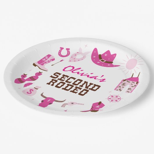 Tweede Rodeo Roze Western Cowboy 2e Verjaardag Papieren Bordje (Gekanteld)