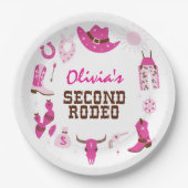 Tweede Rodeo Roze Western Cowboy 2e Verjaardag Papieren Bordje (Voorkant)