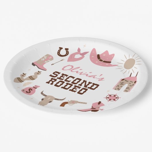 Tweede Rodeo Roze Western Cowboy 2e Verjaardag Papieren Bordje (Gekanteld)