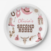 Tweede Rodeo Roze Western Cowboy 2e Verjaardag Papieren Bordje (Voorkant)