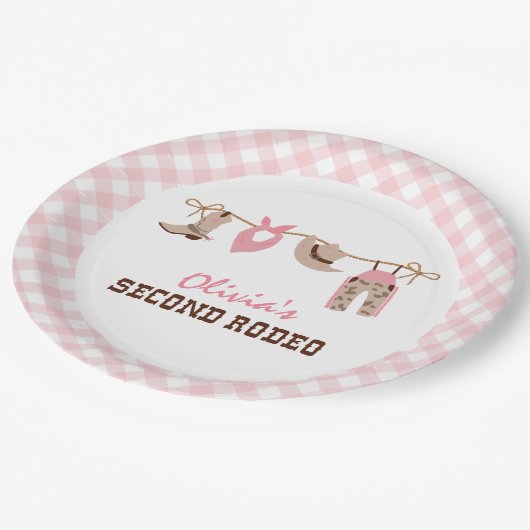 Tweede Rodeo Roze Western Cowboy 2e Verjaardag Papieren Bordje (Gekanteld)