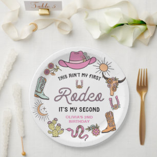 Tweede Rodeo Roze Western Cowboy 2e Verjaardag Papieren Bordje