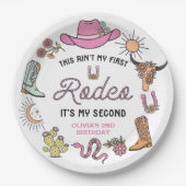 Tweede Rodeo Roze Western Cowboy 2e Verjaardag Papieren Bordje (Voorkant)