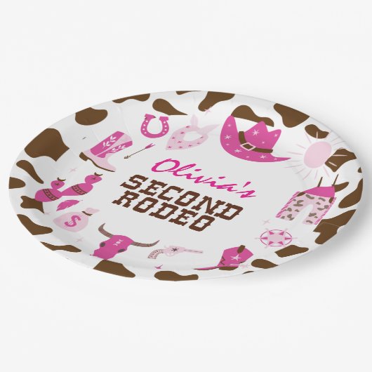 Tweede Rodeo Roze Western Cowboy 2e Verjaardag Papieren Bordje (Gekanteld)