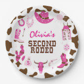 Tweede Rodeo Roze Western Cowboy 2e Verjaardag Papieren Bordje (Voorkant)