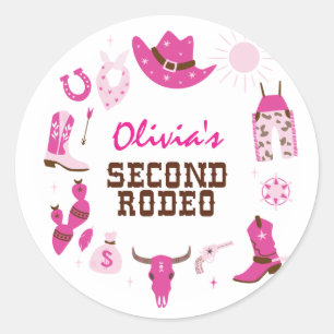 Tweede Rodeo Roze Western Cowboy 2e Verjaardag Ronde Sticker