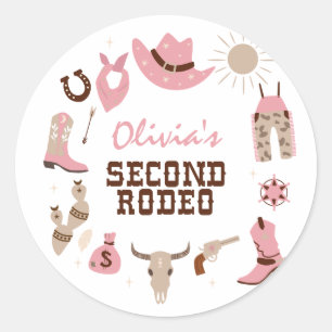 Tweede Rodeo Roze Western Cowboy 2e Verjaardag Ronde Sticker