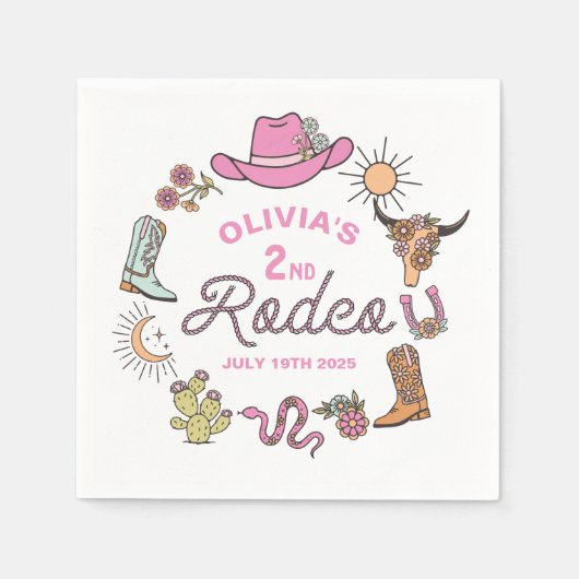 Tweede Rodeo Roze Western Cowboy 2e Verjaardag Servet (Voorkant)